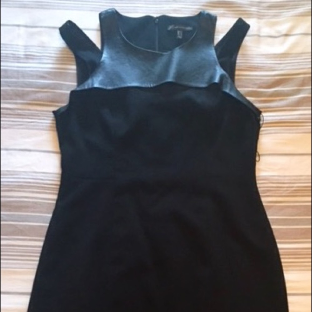 NWOT Black dress with faux leather cutout top, s14
